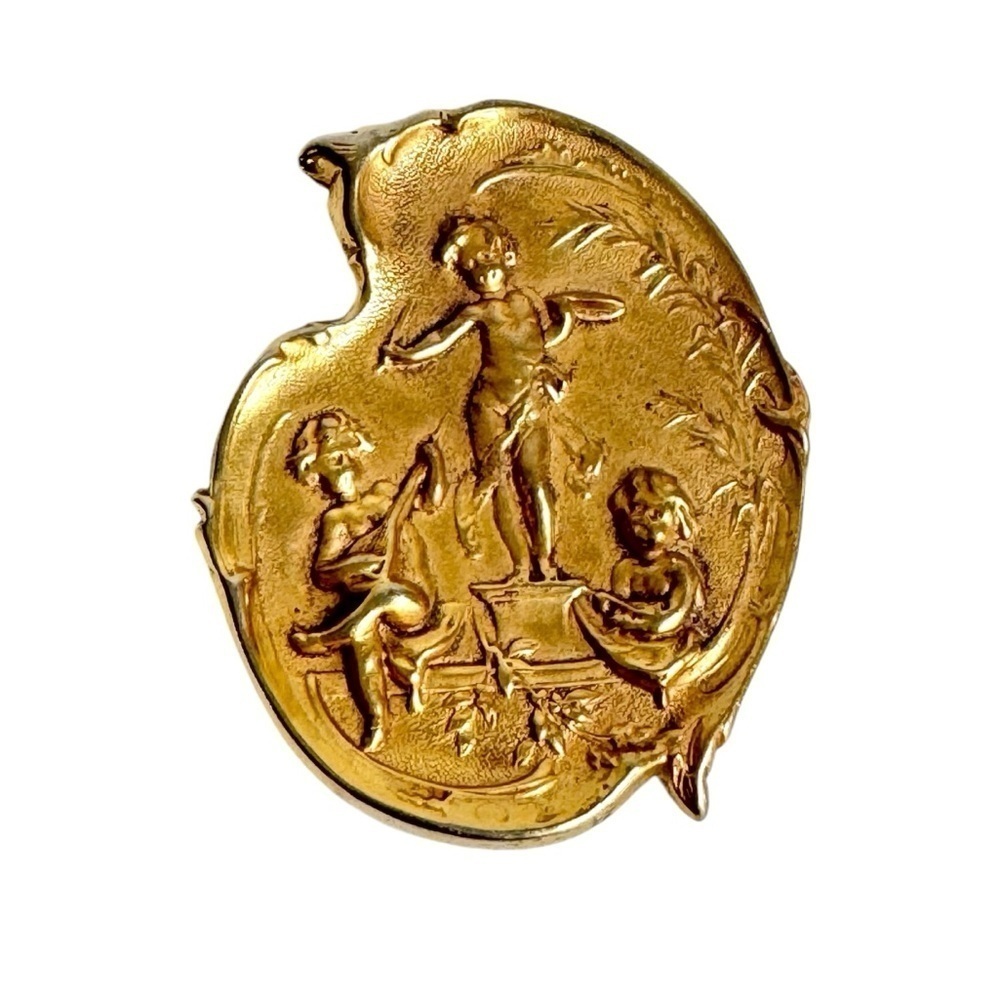 Vintage Cherub Brooch Art Nouveau Style Gold Plated‎ Angel Pin Estate Piece